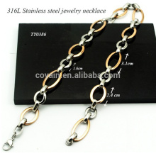 Small Silver Oval Link Big Rose Gold Oval Two Tone Stainless Steel Oval Chain Necklace